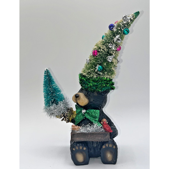 Vintage Black Bear with Christmas Tree Pinecone Paw Gingerbread Cardinal OOAK - Picture 16 of 16